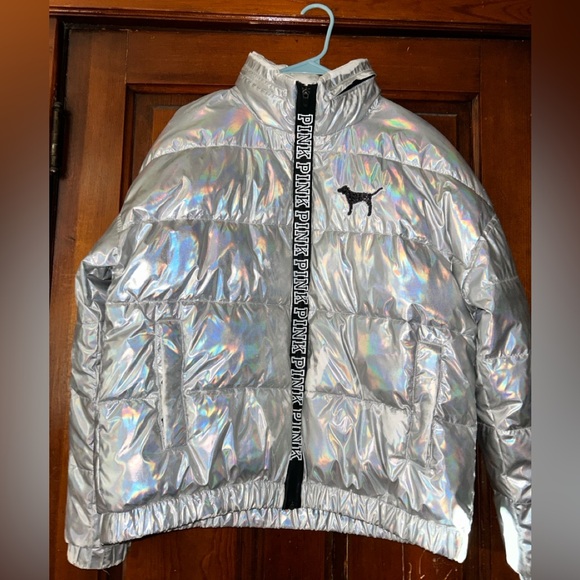 Rare Victoria’s Secret Pink Rainbow Iridescent Puffer Coat Size Large ON HOLD - Picture 4 of 8